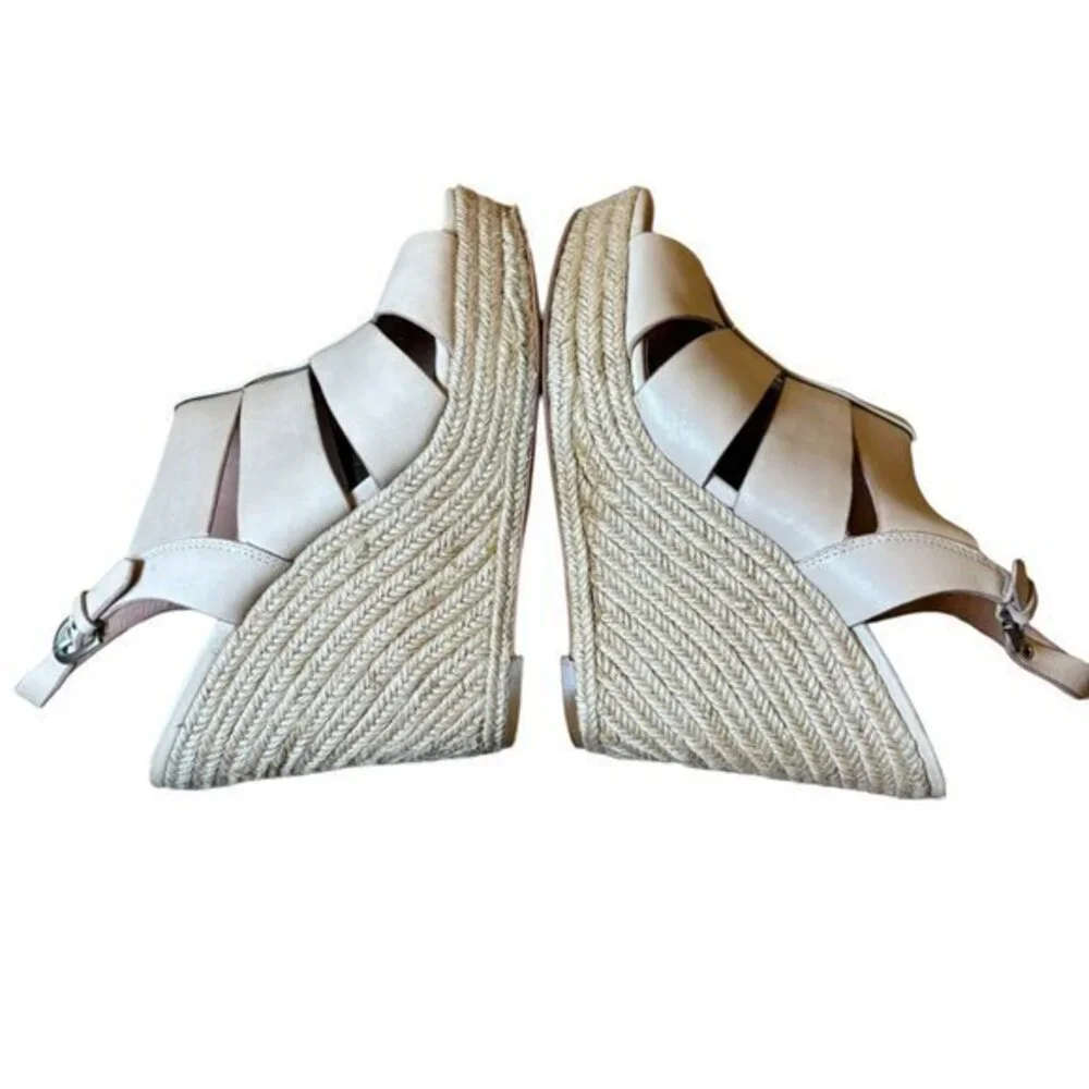 Saks Fifth Avenue Leather Cream‎ Platform Shoes Espadrille Sandals Strappy 10